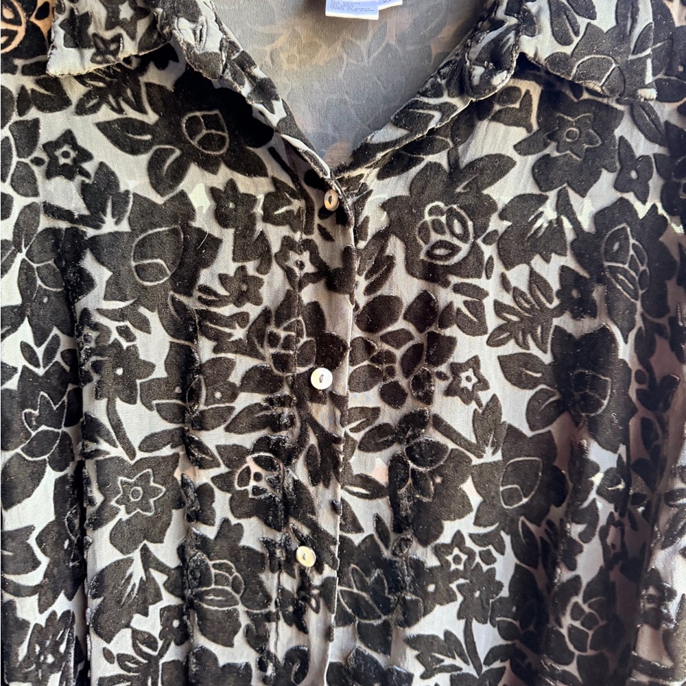 Suchada Burnout Velvet Floral Blouse‎ 2X | Sheer Boho Y2K Top Whimsygoth - Picture 4 of 9